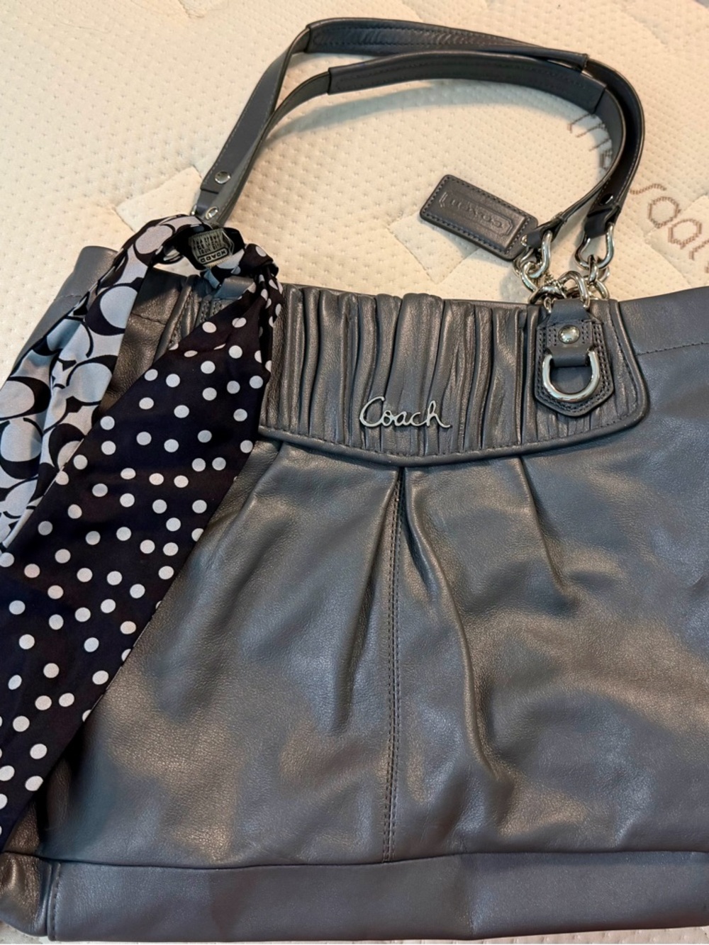Coach Gray Leather Tote with Purple Interior